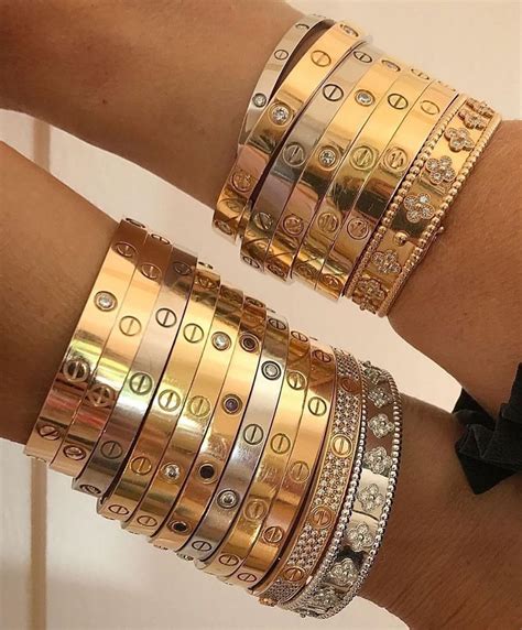 stacking cartier bracelets|cartier love bracelet stacking ideas.